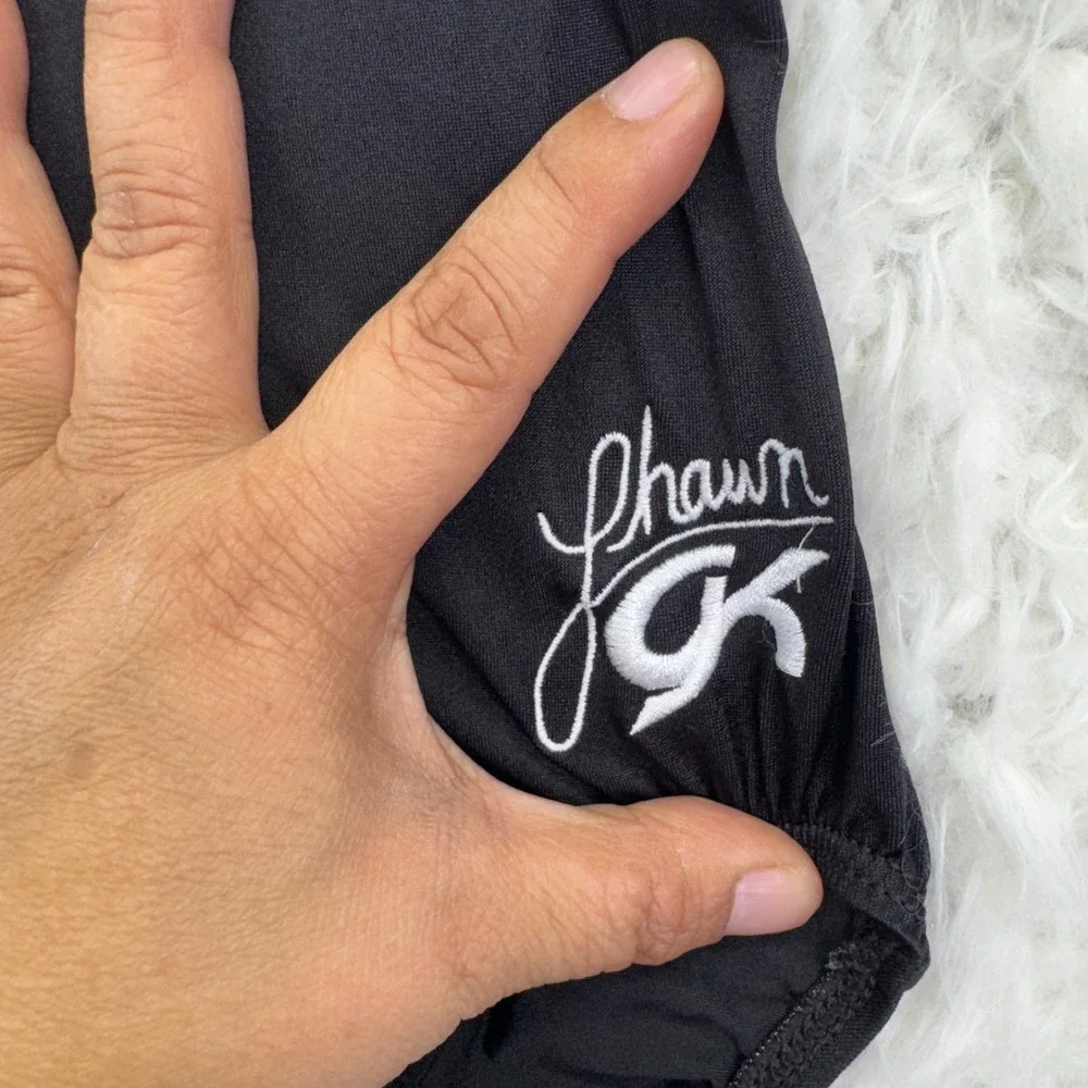 GK Elite Shawn Johnson Leotard Girls Black Silver Glitter Trim Gymnastics No Siz